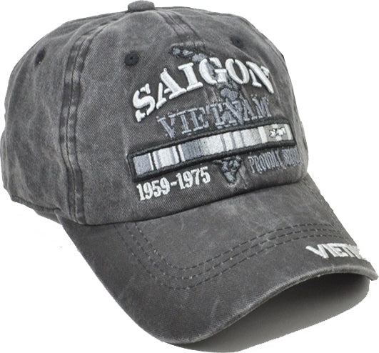 Saigon Vietnam Veteran Tonal Pigment Washed Cotton Mens Cap [Baseball Cap - Black]