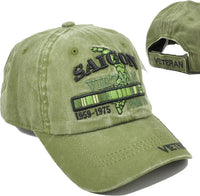 Saigon Vietnam Veteran Tonal Pigment Washed Cotton Mens Cap [Baseball Cap - Green]