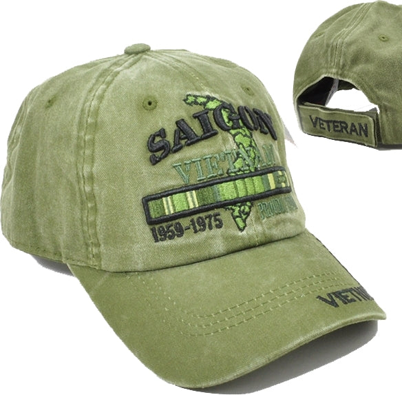 Saigon Vietnam Veteran Tonal Pigment Washed Cotton Mens Cap [Baseball Cap - Green]