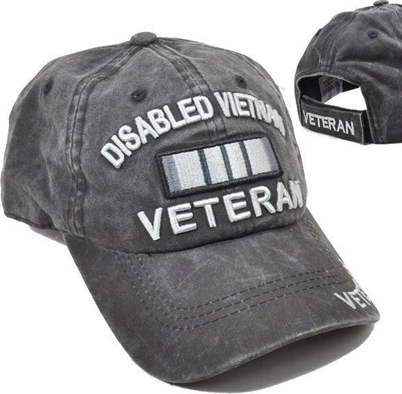 Disabled Vietnam Veteran Tonal Pigment Washed Cotton Mens Cap [Baseball Cap - Black]