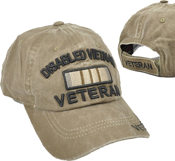 Disabled Vietnam Veteran Tonal Pigment Washed Cotton Mens Cap [Baseball Cap - Khaki]