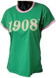 Buffalo Dallas Alpha Kappa Alpha 1908 Ringer T-Shirt [Short Sleeve - Green]