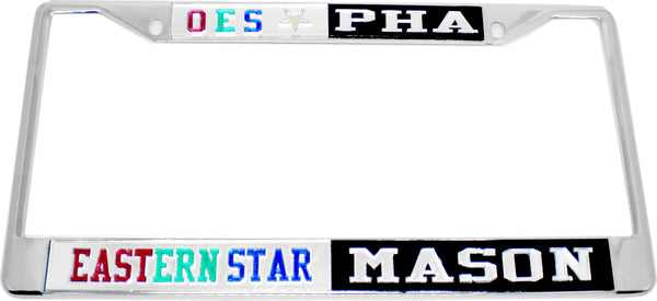 Eastern Star + Mason - PHA Split License Plate Frame [Silver Standard Frame - Silver/Black/Silver]