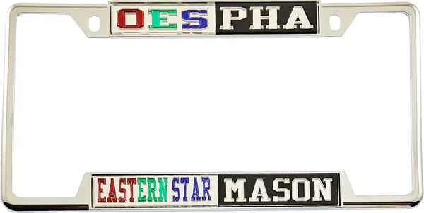Eastern Star + Mason - PHA Split License Plate Frame [Decal Visible Frame - Silver/Black/Silver]