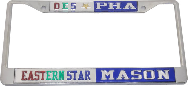 Eastern Star + Mason - PHA Split License Plate Frame [Silver Standard Frame - Silver/Blue/Silver]