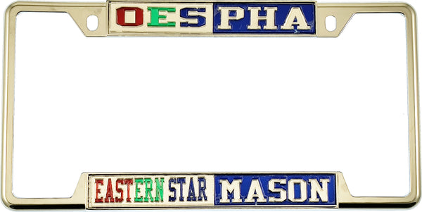Eastern Star + Mason - PHA Split License Plate Frame [Decal Visible Frame - Silver/Blue/Silver]