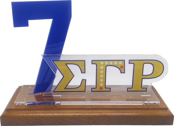 Sigma Gamma Rho Acrylic Desktop Line #7 With Wooden Base [Brown]