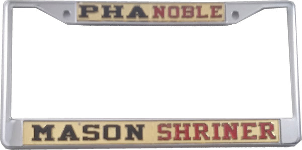 Mason - PHA + Shriner Split License Plate Frame [Silver Standard Frame - Gold/Black/Gold/Red]