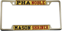 Mason - PHA + Shriner Split License Plate Frame [Decal Visible Frame - Gold/Black/Gold/Red]