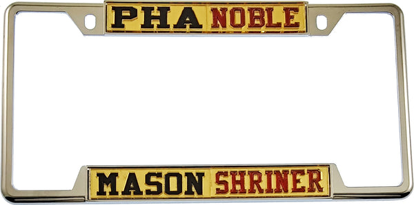Mason - PHA + Shriner Split License Plate Frame [Decal Visible Frame - Gold/Black/Gold/Red]