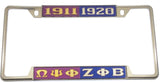 Omega Psi Phi + Zeta Phi Beta Split License Plate Frame [Decal Visible Frame - Purple/Gold/Blue/Silver]