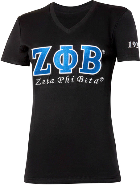 Zeta Phi Beta Luxury Embroidered Womens Tee [Black]