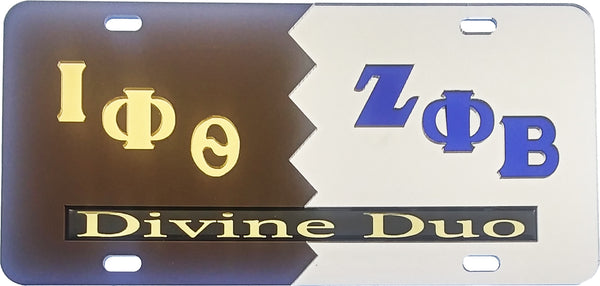 Iota Phi Theta + Zeta Phi Beta Split Divine Duo License Plate [Brown/Silver]