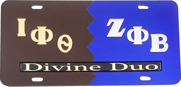 Iota Phi Theta + Zeta Phi Beta Split Divine Duo License Plate [Brown/Blue]