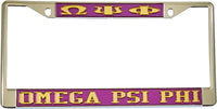 Omega Psi Phi Classic License Plate Frame [Silver Standard Frame - Purple/Gold]