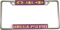 Omega Psi Phi Classic License Plate Frame [Decal Visible Frame - Purple/Gold]