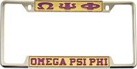 Omega Psi Phi Classic License Plate Frame [Decal Visible Frame - Gold/Purple]