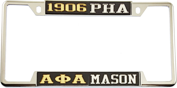 Alpha Phi Alpha + Mason - PHA Split License Plate Frame [Decal Visible Frame - Black/Gold/Black/Silver]