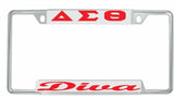 Delta Sigma Theta Diva License Plate Frame [Decal Visible Frame - Silver/Red]