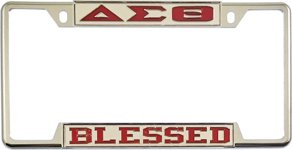 Delta Sigma Theta Blessed License Plate Frame [Decal Visible Frame - Silver/Red]