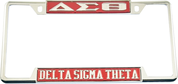 Delta Sigma Theta Classic License Plate Frame [Decal Visible Frame - Red/Silver]
