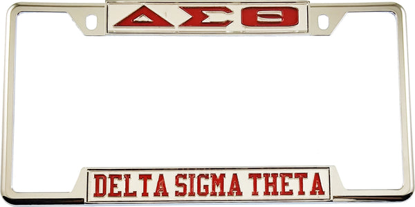 Delta Sigma Theta Classic License Plate Frame [Decal Visible Frame - Silver/Red]