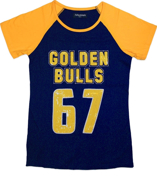 Big Boy Johnson C. Smith Golden Bulls Ladies Sequins Patch Tee [Navy Blue]