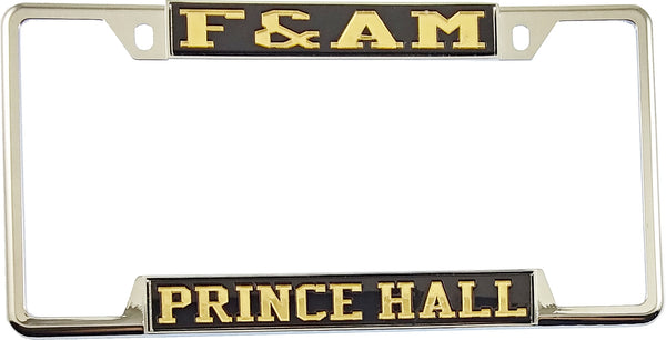 F&AM Prince Hall Mason License Plate Frame [Decal Visible Frame - Black/Gold]