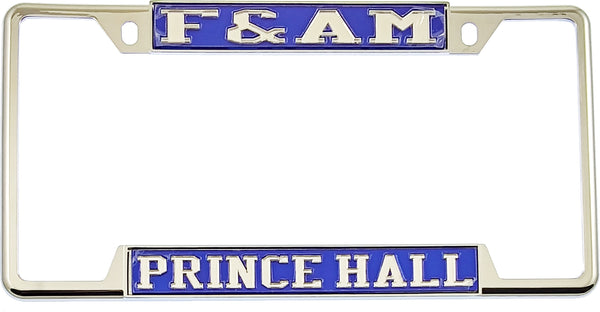 F&AM Prince Hall Mason License Plate Frame [Decal Visible Frame - Blue/Silver]