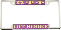 Omega Psi Phi Life Member License Plate Frame [Decal Visible Frame - Purple/Gold]