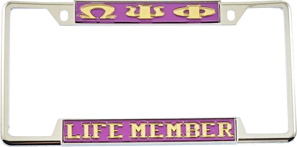 Omega Psi Phi Life Member License Plate Frame [Decal Visible Frame - Purple/Gold]