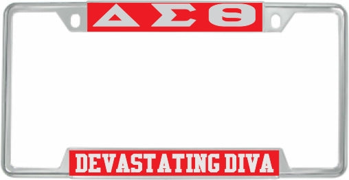 Delta Sigma Theta Devastating Diva License Plate Frame [Decal Visible Frame - Red/Silver]