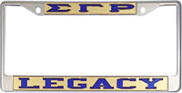 Sigma Gamma Rho Legacy License Plate Frame [Silver Standard Frame - Gold/Blue]
