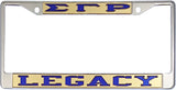 Sigma Gamma Rho Legacy License Plate Frame [Silver Standard Frame - Gold/Blue]