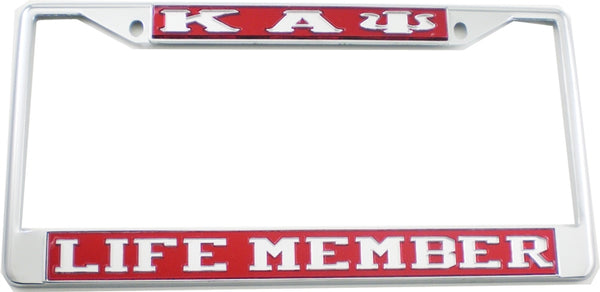 Kappa Alpha Psi Life Member License Plate Frame [Silver Standard Frame - Red/Silver]