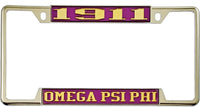 Omega Psi Phi 1911 License Plate Frame [Decal Visible Frame - Purple/Gold]