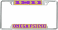 Omega Psi Phi 1911 License Plate Frame [Decal Visible Frame - Gold/Purple]