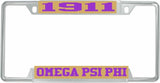 Omega Psi Phi 1911 License Plate Frame [Decal Visible Frame - Gold/Purple]