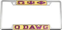 Omega Psi Phi Q Dawg License Plate Frame [Decal Visible Frame - Gold/Purple]