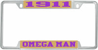 Omega Psi Phi 1911 Omega Man License Plate Frame [Decal Visible Frame - Gold/Purple]