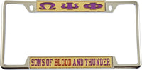 Omega Psi Phi Sons Of Blood And Thunder License Plate Frame [Decal Visible Frame - Gold/Purple]