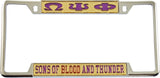 Omega Psi Phi Sons Of Blood And Thunder License Plate Frame [Decal Visible Frame - Gold/Purple]