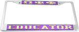 Omega Psi Phi Educator License Plate Frame [Silver Standard Frame - Purple/Gold]