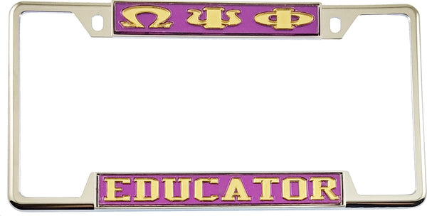 Omega Psi Phi Educator License Plate Frame [Decal Visible Frame - Purple/Gold]
