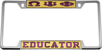 Omega Psi Phi Educator License Plate Frame [Decal Visible Frame - Gold/Purple]