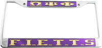 Omega Psi Phi F.I.E.T.T.S. License Plate Frame [Silver Standard Frame - Purple/Gold]