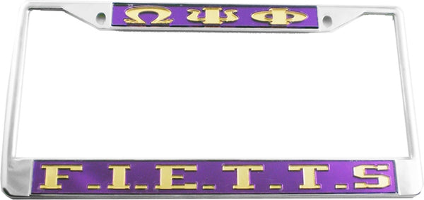Omega Psi Phi F.I.E.T.T.S. License Plate Frame [Silver Standard Frame - Purple/Gold]