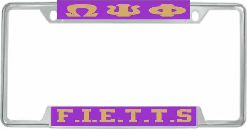 Omega Psi Phi F.I.E.T.T.S. License Plate Frame [Decal Visible Frame - Purple/Gold]