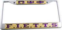 Omega Psi Phi F.I.E.T.T.S. License Plate Frame [Silver Standard Frame - Gold/Purple]
