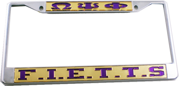 Omega Psi Phi F.I.E.T.T.S. License Plate Frame [Silver Standard Frame - Gold/Purple]